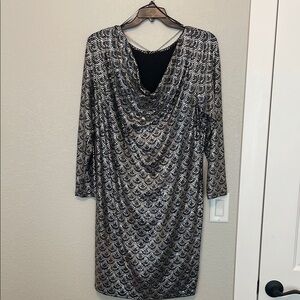 MICHAEL Michael Kors Black and Silver Sheath Dress with Cowl Neck